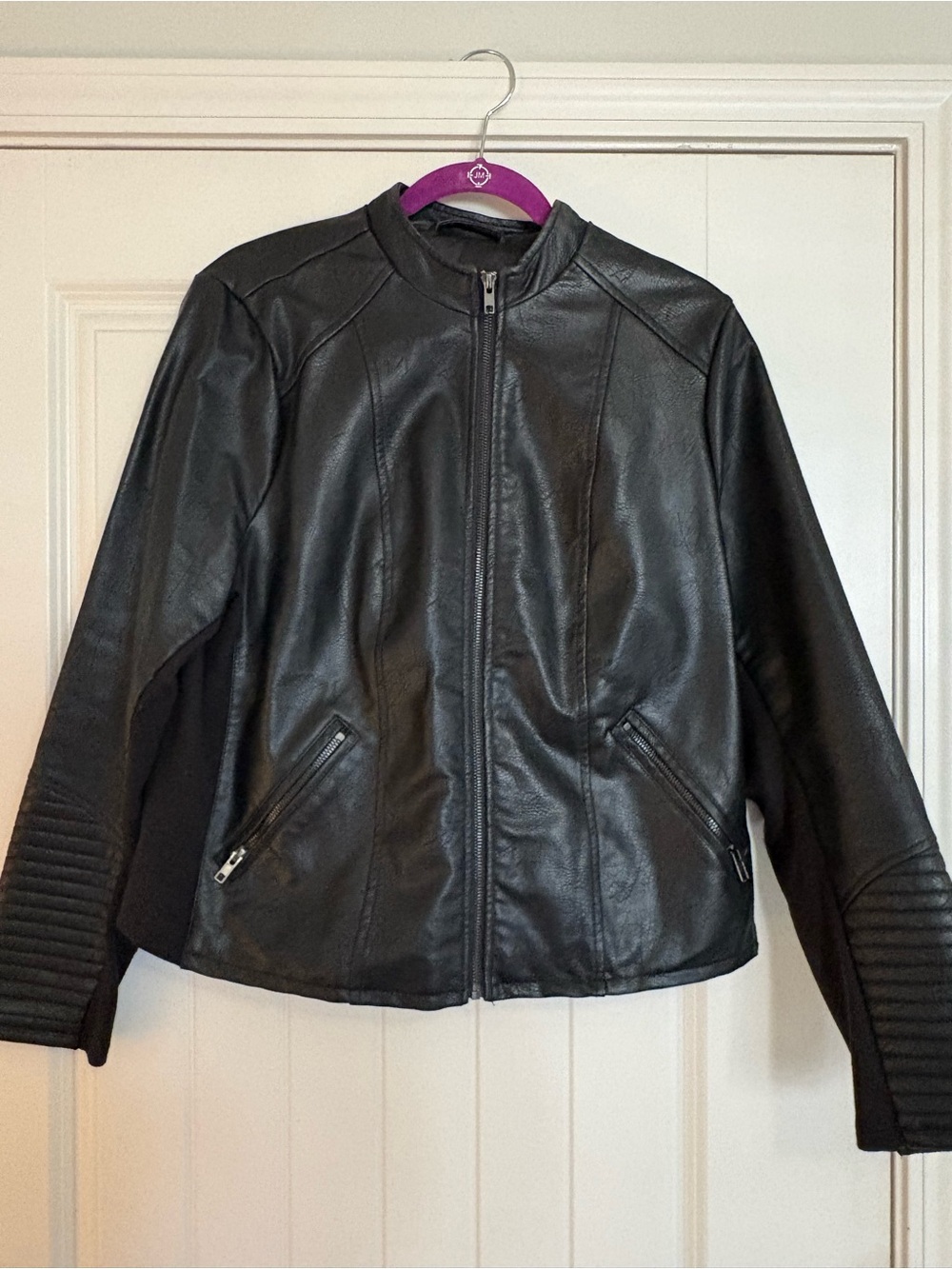 torrid Black Faux Leather Moto Jacket with Quilted Sleeves